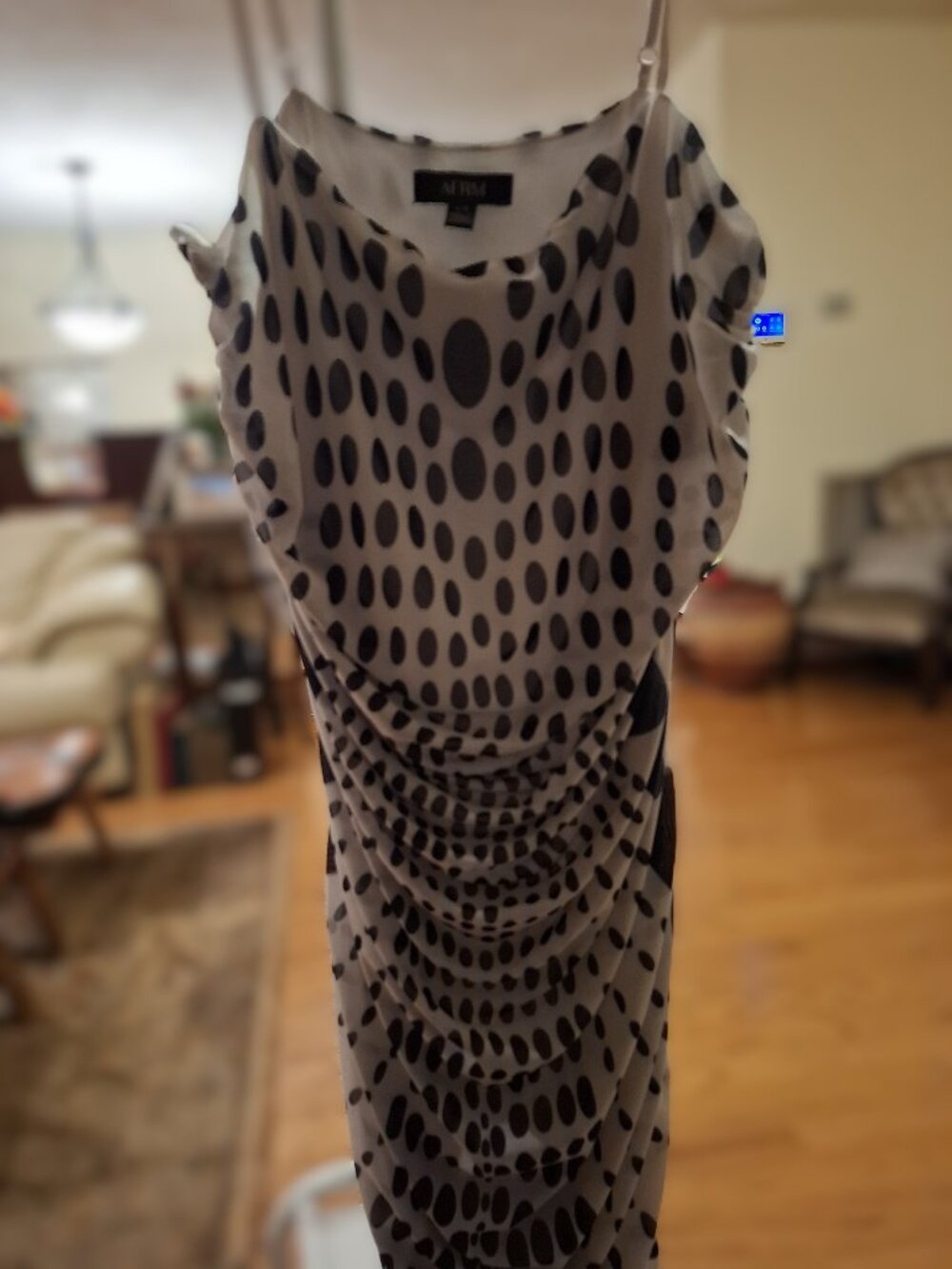 AFRM white slip/midi dress with black gradient dots, size L